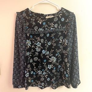 LOFT long sleeve blue and black floral top, like new and barely worn.